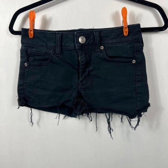 American Eagle midi black denim shorts.  Size 0 - Picture 1 of 6